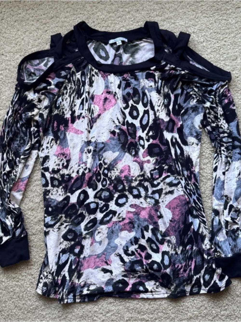 white birch Pink and Black Cold-Shoulder Animal Print Top